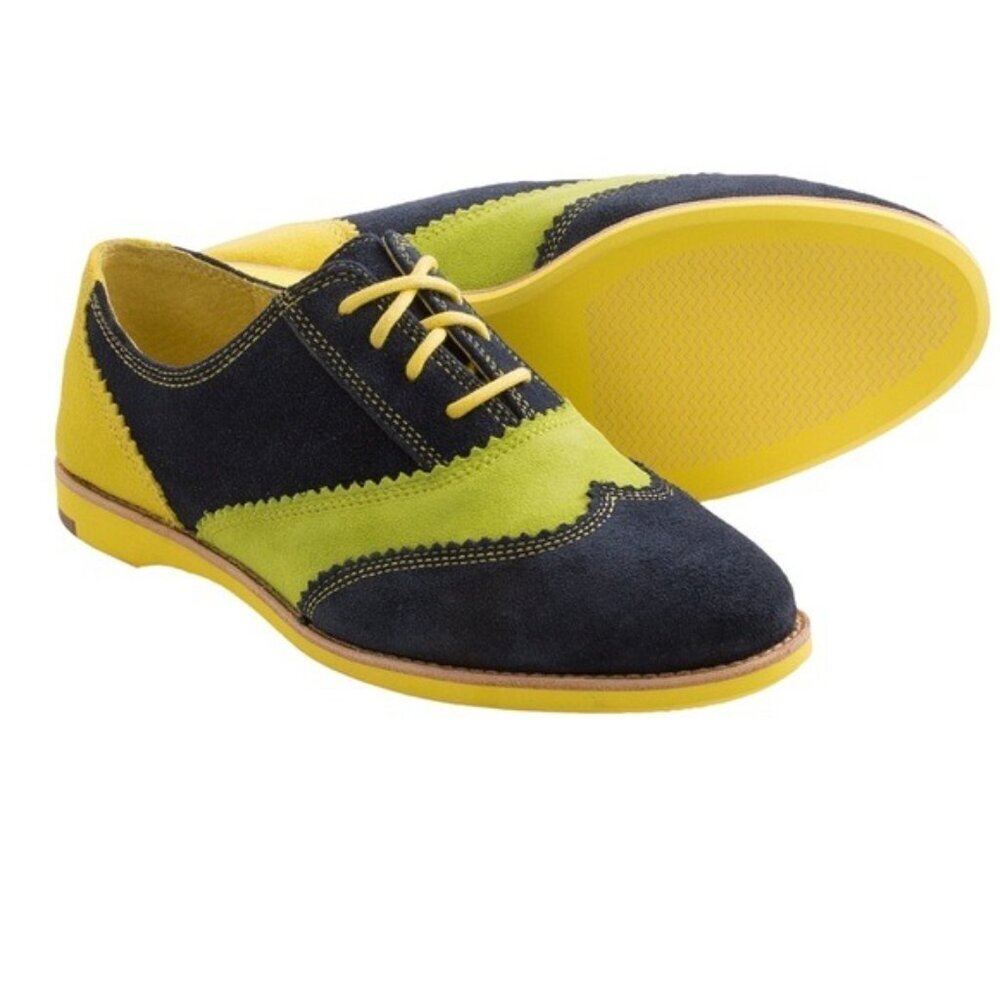 Johnston & Murphy Ladies Derby Oxford Shoes Blue Yellow Lime Green Suede Size 7 - Picture 12 of 12